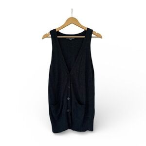 Cozy Cottagecore Angora Sleeveless Cardigan Vest Eclectic Grandpa Dark Grey L